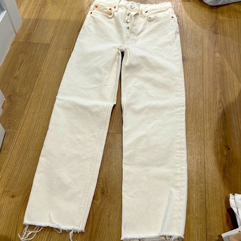 RE/DONE beige raw hem jeans